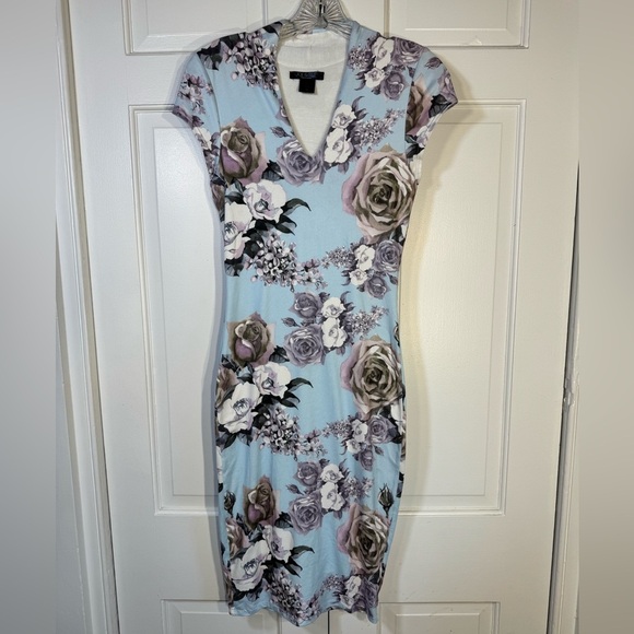 NWOT Joe & Elle Blue and Purple Bodycon Cap Sleeve Midi Dress Soft & Comfortable - Picture 1 of 8